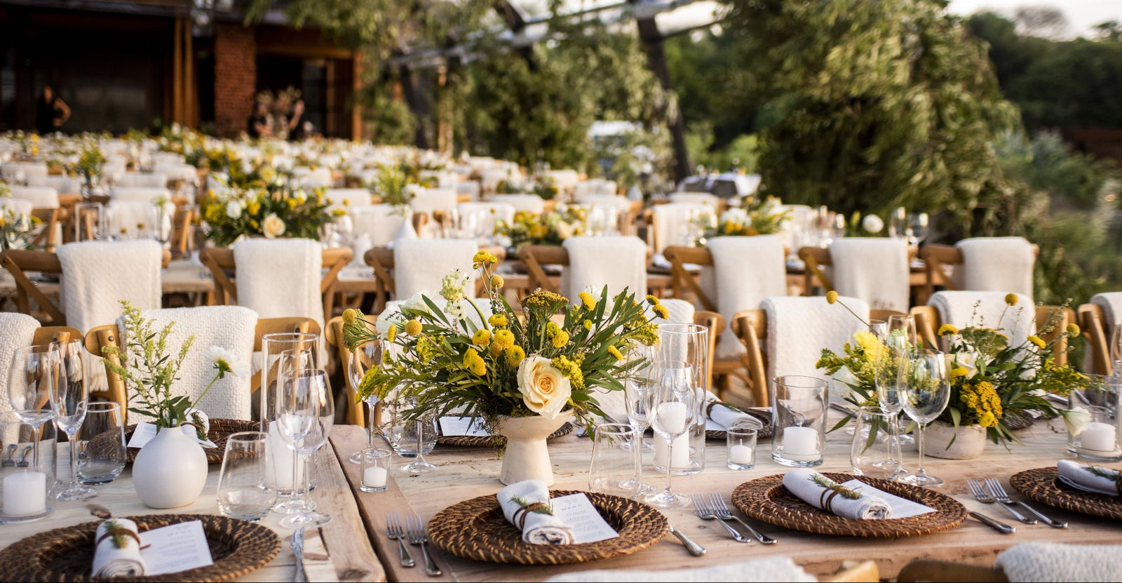 Wedding table dressed with wildflowers