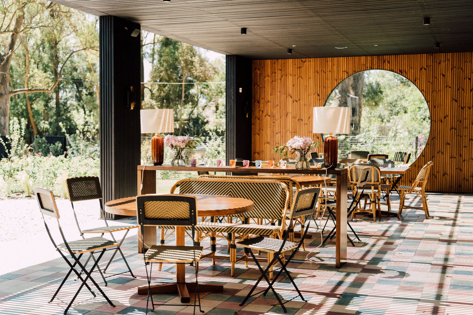 Open-air venue with set tables