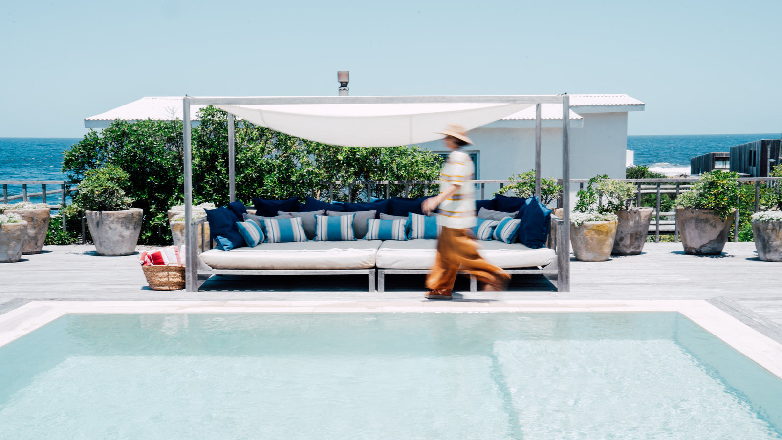 Poolside pavilion by the sea