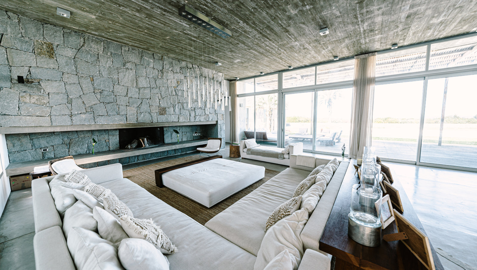 Stone fireplace lounge