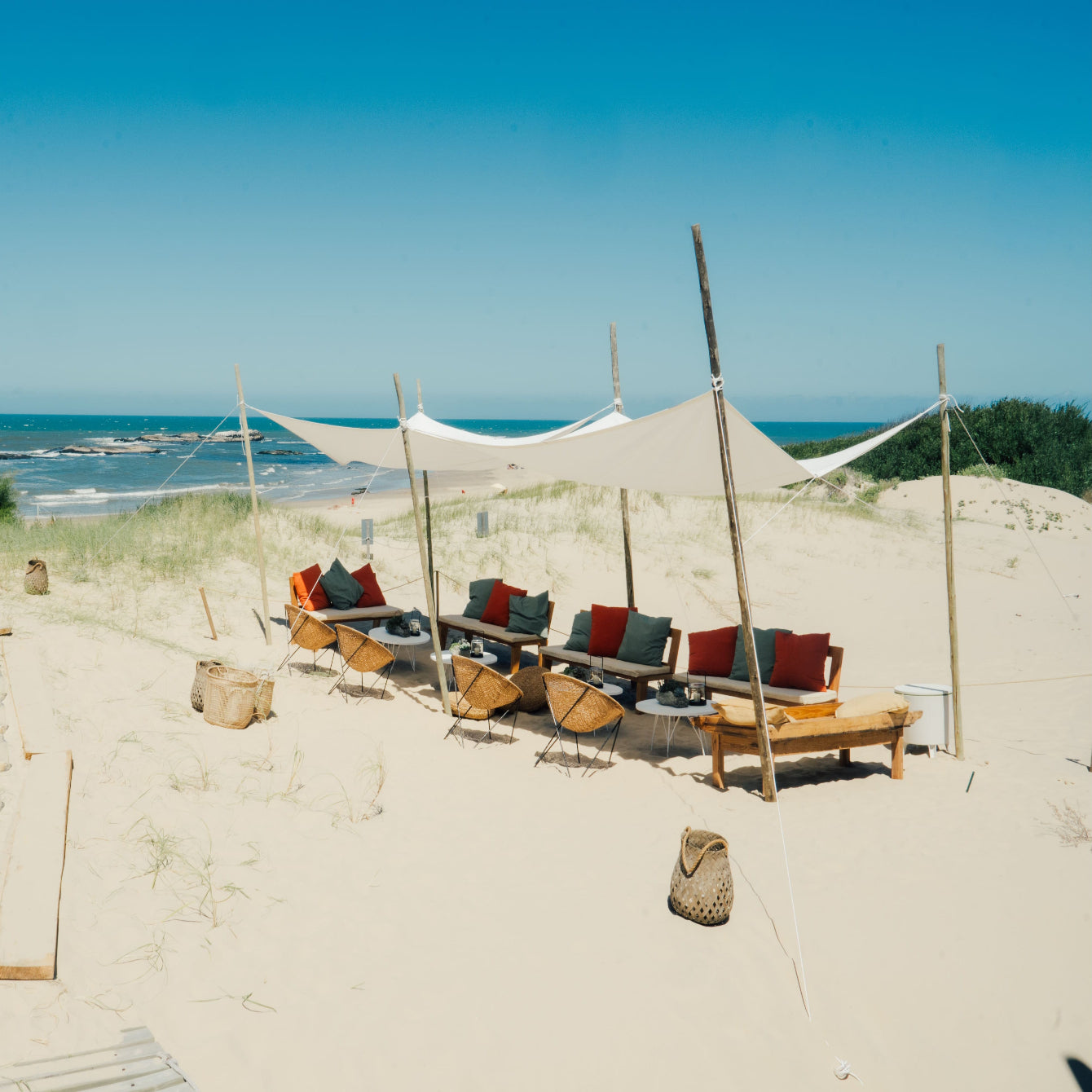 Private beach lounge under canvas